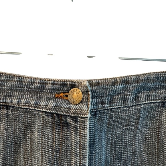 VINTAGE Laura Ashley Denim Skirt Size 6 Blue Flounce Hem Retro 90's Casual Boho - Picture 3 of 5